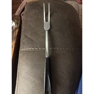 Vintage EKCO USA Chromium Plated Meat Fork Black Plastic Handle Hanging Hole